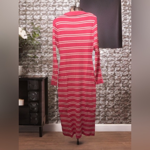 NEW Womens Striped Sweater Dress V Neck Collared Long Sleeve Color Block Bodycon - Picture 6 of 10